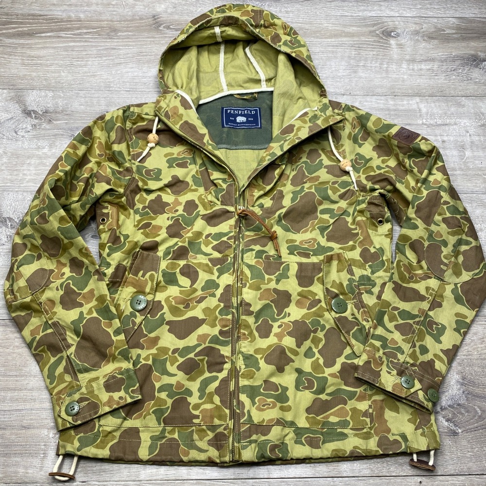 Penfield Vassan Jacket Mens M Green Camo Hooded Cotton Windbreaker Outdoor